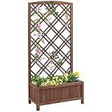 Outsunny Jardinera con Enrejado Jardinera con Celosía de Madera Macetero con Soporte para Trepadora Cultivos Plantas en Terraza Jardín Balcón 60x30x122,5 cm Natural