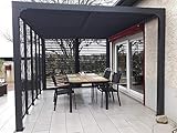 PГ©rgola de bosque bioclimГЎtico de aluminio con protecciГіn visual mГіvil y fijo lateral, dimensiones 360 x 300 x 219 cm