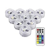 LUXJET® 10er Pack Mini RGB LED Luz Sumergible, Color Cambio, Control Remoto Lámpara Impermeable Subacuática Acento Luz Para Estanque Acuario