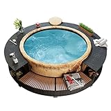 Festnight Borde Soporte Redondo de Bañera Hidromasaje de Ratán Sintético Borde de Bañera Hidromasaje Accesorios de Protección Piscinas Duradero, Estructura de Acero Fuerte y Durables Negro