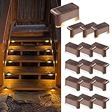 Luces solares para exteriores, 16 unidades, luz de escalera, impermeable, iluminación LED para escaleras exteriores, escalones, valla, patio, terraza, canalón, camino, decoración, blanco cálido