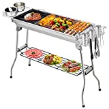 Fixget Barbacoa de Carbón, Barbacoa Portátil Plegable Asador al Aire Libre Parrillada de Acero Inoxidable, Fiesta BBQ de Familia Jardín Exterior de 5-10 Personas