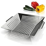 Amazy | Cesta para barbacoa – Bandeja para parrilla de carbón, gas o horno revestida – Para verduras, carne o pescado