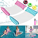 2PCS Hamaca Inflable,Hamaca de Agua 4 en 1 Piscina Tumbona Hamaca Inflable de Agua Flotante colchoneta Piscina con Soporte Hinchable para Bebidas+Bomba de Aire