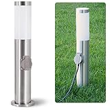 linovum BOSEA-S - Lámpara de exterior con toma de corriente y casquillo E27, columna de energía de 50 cm, acero inoxidable, columna de corriente con luz IP44