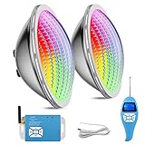 LyLmLe LED Piscina PAR56, 30W Foco LED Acero inoxidable 316L RGB Regulable Multicolor Sincronizada LED Bombilla con Remoto, Sumergible Iluminación Empotrable, IP68 Impermeable,12V AC(2 Focos)