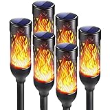 Moxled Luces llamas Solares LED Exterior Jardin, 6 Piezas 12 LED Antorchas Solares Exterior con llamas Realistas, IP65 Impermeable, Decoración Luz para Jardín, Césped y Camino, Pasillo