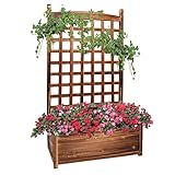 Medla Jardinera con Celosia de Madera Maciza, Jardinera con Enrejado Macetero Exterior para Jardín Balcón Patio 64 x 35 x 115cm