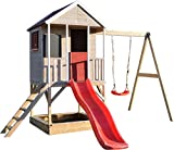 Wendi Toys M9 | Casa de Madera para Jardin | Casa niños con tobogan de plastico y Columpios | Juegos de para Exteriores | Parque Infantil Jardín | Jugar Aire Libre Diversión | 3-7 años