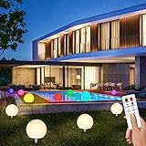 uuffoo Lámpara LED para jardín, 3 unidades IP66, resistente al agua, luz solar flotante brillante, luz nocturna, 8 colores RGB que cambian la lámpara de noche con control remoto para