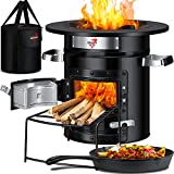 KESSER® Horno de cohete con sartén de hierro fundido con bolsa de transporte, horno holandés, cohete, estufa de leña, camping, barbacoa, acero inoxidable, negro
