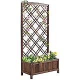 Outsunny Jardinera con Enrejado Jardinera con Celosía de Madera Macetero con Soporte para Trepadora Cultivos Plantas en Terraza Jardín Balcón 60x30x122,5 cm Marrón