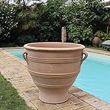 Palatina - Macetero grande de cerámica con asa, 70 cm, hecho a mano y resistente a las heladas, maceta de terracota alta para jardín, terraza, rosa, 70 cm