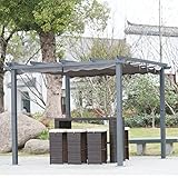 Angel Living [Actualizado] Pérgola de Aluminio con Techo Retráctil, Pabellón con Diseño Elegante, Cenador con Tela de Poliéster Resistente al Agua y a UV, Uso para el Exterior (3 x 3, Gris)