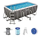 Bestway Power Steel™ Frame Pool, 412 x 201 x 122 cm, Juego Completo con Bomba de Filtro, Cuadrada, Gris