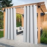 PONY DANCE Cortina Exterior Impermeable Cortinas Exterior Porche Cortinas de Exterior con Ojales Cortinas para Pergolas de Jardin Cortinas Terraza Exterior, 2 Piezas, 132x243 cm, Blanco Gris