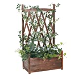 unho Jardinera con Enrejado de Madera Maciza, Jardinera con Celosia Exterior Maceta Planta Caja Flores Pérgola Soporte Trepadoras Macetero con Espalda para Jardín Balcón Patio 64 x 36,5 x 115 cm