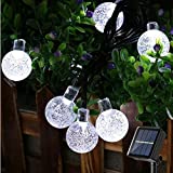 Guirnalda Luces Exterior Solar, BrizLabs 60 LED 13.8M Bolas de Cristal Cadena de Luces Solares Impermeable 8 Modos Interio Iluminación para Jardín, Terraza, Arboles, Patio, Boda, Fiesta, Blanco Frio