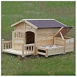 TYX Casetas Perros con Terraza Delantera, Casa Perro Madera Casetas Mascotas Exterior Impermeables Casetas Gatos, para Medianas Y Grandes,105×127×75cm