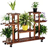 Yaheetech Soporte Plantas de Madera 6 Estantes con Ruedas 124 x 33 x 80 cm Estanteria para Flores 4 Niveles Macetas para Interiores y Exteriores Terreza Jardín Balcón