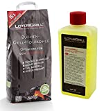 LotusGrill Saco de carbón de haya de 2,5 kg, incluye pasta combustible LotusGrill de 500 ml, ambos diseñados para cocinar sin humo con la barbacoa LotusGrill.