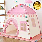 Tienda de Princesa,Carpa para niños con luces de estrellas,Tienda de campaña para niños,Ideal para Jugar en Interiores y Exteriores, Navidad & Cumpleaños Regalos(rosa)
