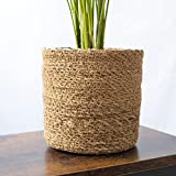 SMPLY. Cesta Mimbre Almacenamiento para Plantas Medianas Interior y Exterior Macetero Decorativo Semirígido 28 x 28 cm Yute Natural