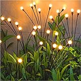 Glovios 4 Piezas luces solares para exteriores,Luces Solares Exterior,10 LED Lámparas Solares Luciérnagas para Jardín, Balcón, luces de césped,luces de jardín,Impermeable IP65 (Blanco Cálido)