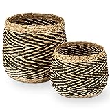 Decorasian Macetero trenzado de algas marinas, almacenamiento decorativo, juego M + L