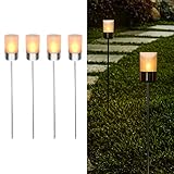 Navaris Antorchas solares para exterior - 4x Lámpara solar LED de jardín con efecto de llama - Lámparas decorativas con estaca para césped piscina