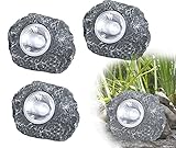 Lámparas solares para exteriores de jardín con piedra decorativa con LED – Juego de 3 piezas – Decoración de jardín – para balcón pequeño – de piedra antracita – Lámparas decorativas 3 unidades