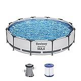Bestway Steel Pro MAX Frame - Juego de Piscina con Bomba de Filtro (diámetro 366 x 76 cm), Color Gris Claro