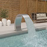 Festnight Fuente Cascada para Piscina Fuente Jardin Acero Inoxidable, SPA Jacuzzi,Cascada Piscina Led,Fuentes de Piscina o Jardín de Plata, Diseño Curvo, 22x60x70 cm