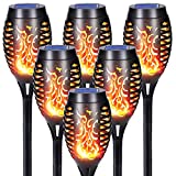 Qedertek Luces Solares LED Exterior Jardin - 6 Pack 12 LED Antorchas Solares con Llamas Realistas, IP65 Impermeable Luces de llamas Solar Exterior para Jardín, Patio, Pasillo, Césped y Camino