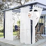 PONY DANCE Visillos Blancos 2 Piezas Cortinas para Pergolas de Jardin Cortina de Exterior Impermeable Cortinas Exterior Porche Cortinas de Exterior con Trabillas, 137 x 243 cm