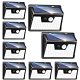 Luz Solar Exterior【8 Paquete/140 LED/3 Modos】,Focos Led Exterior Solares con Sensor de Movimiento,IP65 Impermeable Lampara Potentes Luces Led Solares para Exteriores,Jardin,Patio,Terraza,Garaje,Camino