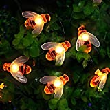 [50 LED] Guirnalda Luces Exterior Solares Jardín, Luces Cadena de Abeja, 7 M/8 Modos, Impermeable, Para Valla de Flores, Césped, Patio, Fiesta de Verano, Navidad, Vacaciones (Blanco Cálido)