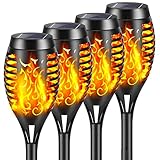 Llama Luz Solar de Exterior,YAZEKY 4 Piezas 12 LED Antorcha Luces Solares Jardin con llamas Realistas,Antorcha Luces Solares Lampara IP65 Impermeable,Decoración Luces para Jardín,Césped,Camino,Pasillo
