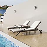 Festnight Set de 2 Tumbonas Piscina y Mesa, Tumbonas Jardin Exterior,Tumbona con Ruedas,Respaldo Regulable,Estructura de Acero,200x65x39cm,MarrГіn