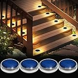 Luces Deck Solares Exterior,Lámpara Solar Jardin 24 LED 360°Iluminación IP68 Impermeable Auto ON/OFF Luz Solar suelo para Step,Patio,Garaje,Camino,Dock Entrada Calle Valla - Blanco Cálido(4 Pack)