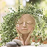 Macetero de resina para suculentas con agujero de drenaje, ojos cerrados, cabeza de cara, maceta, suculenta, maceta, maceta, decoración de jardín (A, 1 unidad)