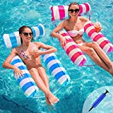 MLRYH 2Pcs Hamaca de Agua, 4 -En- 1 Tumbona Hinchable Colchoneta Hinchable Plegable Flotador Piscina, Hamaca Flotante Piscina Juguetes para la Piscina Verano Playa Mar Piscina y Bomba de Aire.