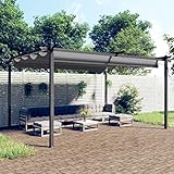 Festnight Pérgola de Jardín con Techo y Toldo Corredizo Ajustable,Pérgola de Acero 4x3 m 180 g/m² Cenador de Jardín con Toldo para Patio Terraza Acero y Poliéster Resistente al Agua y a UV Antracita
