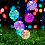 Guirnaldas Luces Exterior Solar, Ovker 50 LED 7m Luz Cadena de Luces Bola Cristal Solar, 8 Modos IP65 Lmpermeable Solar Decoracion para Interiores y Exteriores Navidad Jardín, Terraza(Multicolor)