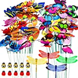 SNAILGARDEN Juego de 60 Estacas de Mariposas de Jardín, Mariposas de Jardín, Libélulas, Adornos de Mariquita en Palos, para Decoración de Patio, Jardín, Fiesta, Césped, Patio