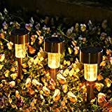 Solpex Luces solares para exteriores, paquete de 12 luces solares para pasarela al aire libre, luces LED de jardín para paisaje/patio/césped/yarda/entrada-blanco cálido (acero inoxidable)