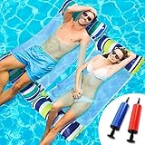 VIPNAJI Colchoneta Hinchable con Reposacabezas, Juego de 2 Hamaca Flotante,4 en 1 Flotadores Piscina,Hamaca de Agua Multipropósito,Hinchable Piscina Tumbona Plegable con Bomba de Aire