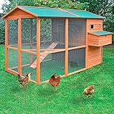 Gallinero Oslo para 8-12 gallinas - Gran Tamaño - Gallinero de Madera Exterior - Refugio y Voladero Cubierto - Bandeja Extraíble - Incluye Perchas y Ponedero - 278 x 180(Alto) x 195 cm