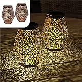 Gadgy Linterna Solar Hexágono | Juego De 2 | Lampara Solar Exterior | Decoracion Jardin Marroqui | Faroles Led De Terraza, Patio y Balcón | Metal Color Cobre