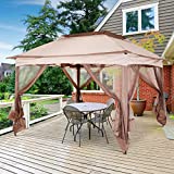 Outsunny Carpa Plegable 3.25x3.25m Gazebo Pabellón Cenador Jardín Doble Techo Mosquitera Bolsa Transporte Marco Acero Tela Poliéster Resistente de Agua